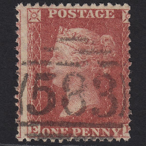 GB QV 1861 1d Rose-red PL R16 C13(3) EK FU Nottingham 583 Large Misperf