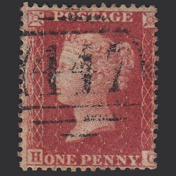 GB QV 1857 1d Rose-red (Plate 52) SG40-C10(1) HG GU Leeds 447