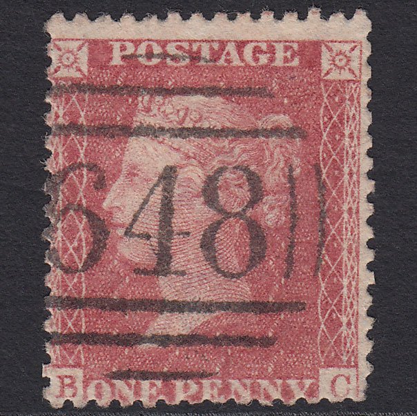 GB QV 1857 1d Rose-red (Plate 52) SG40-C10(1) BC GU Rochdale 648