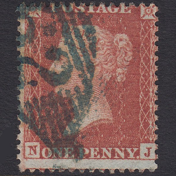 GB QV 1855 1d Red-brown (Plate 11) SGC6(1) NJ FU Blue Belfast 62 Misperf