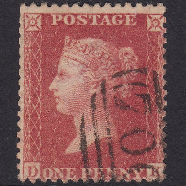 GB QV 1857 1d Rose-Red Plate 44 SG40-C10(1) DK GU Sheffield 700