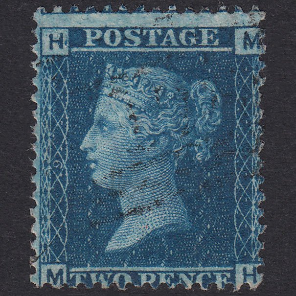 GB QV 1858 2d Blue Plate 9 SG45-G2 MH VFU Light Cancel