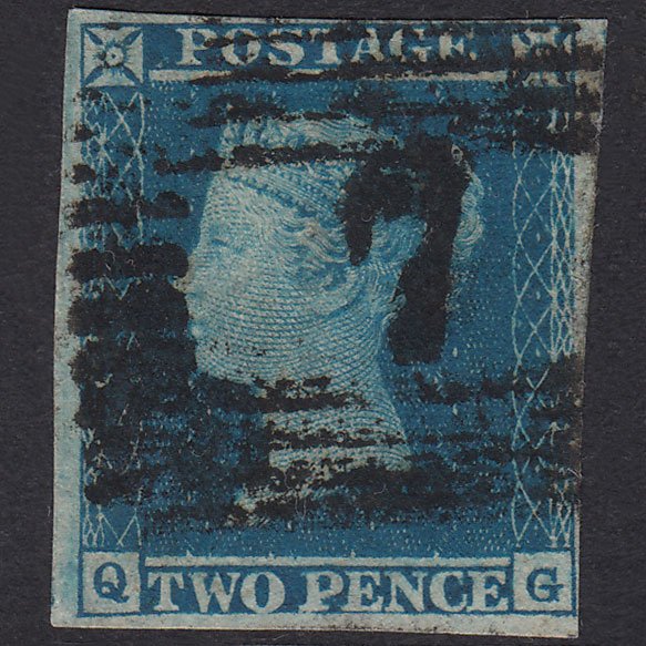 GB QV 1841 2d Blue Plate 4 SG14-E1(2) QG FU 4 Margins Alloa 7