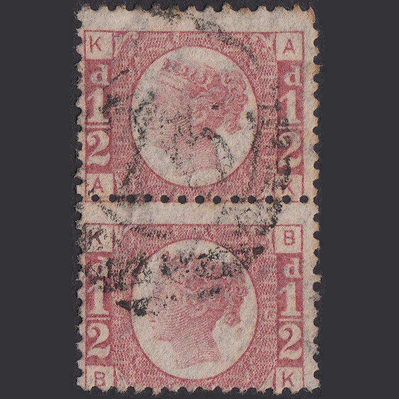 GB QV 1870 1/2d Rose (Plate 13) SG49-G4 AK-BK GU Pair D&S Contrary to Regs