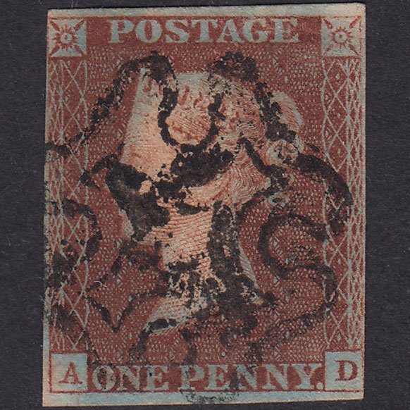 GB QV 1841 1d Red-Brown Penny Black Plate 11 SG7-A2 AD FU Nr 4 Margins MX