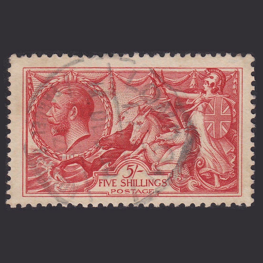 GB KG5 1918 5/- Rose-Red Seahorses SG416-N68(2) FU London Parcel
