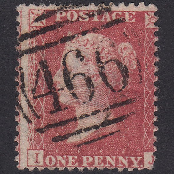GB QV 1857 1d Rose-Red Plate 43 SG40-C10(1) IJ GU Liverpool 466