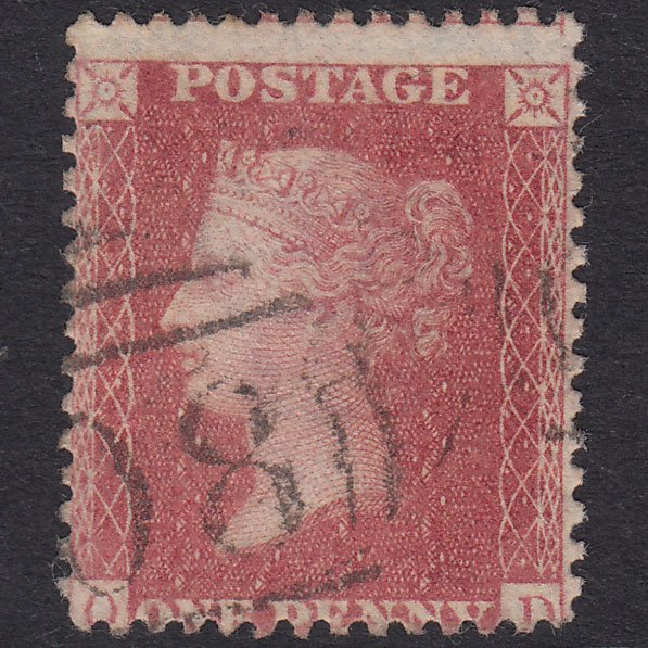 GB QV 1857 1d Pale Rose Plate 56 SG39-C10(3) OD FU