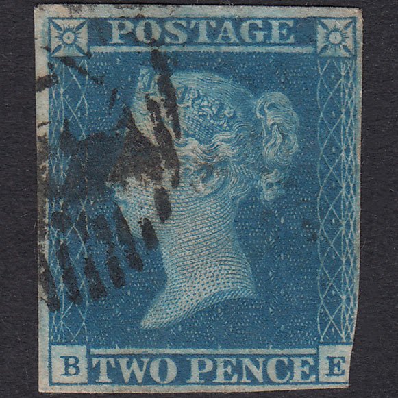 GB QV 1841 2d Blue Plate 3 SG14-E1(2) BE GU London IS Cancel