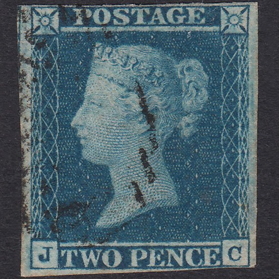 GB QV 1841 2d Blue Plate 3 SG14-E1(2) JC GU Light Cancel