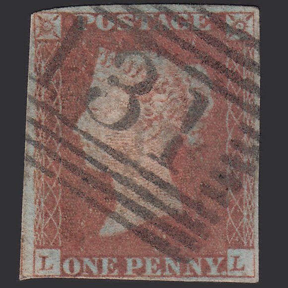 GB QV 1841 1d Red-brown (Plate 87) SG8-B1(1) LL GU nr 4 Margins Edinburgh 131