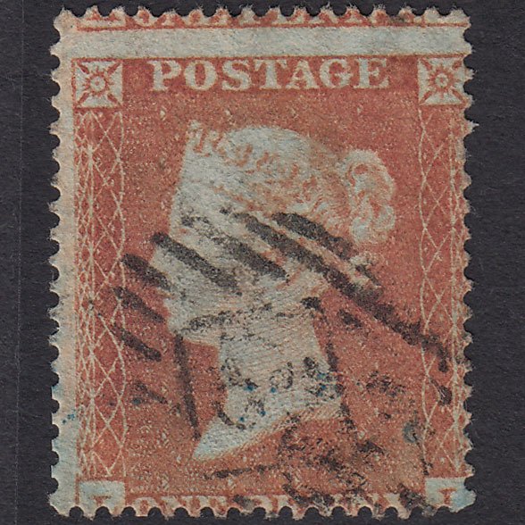 GB QV 1854 1d Yellow-brown SG18-C1(2) LJ FU London IS Cancel Misperf