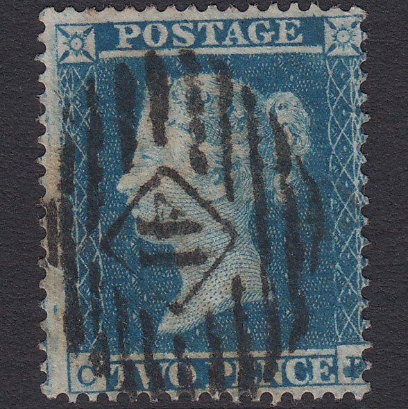 GB QV 1854 2d Pale Blue (Plate 4) SG20-F1(2) CF GU London IS 41 Misperf