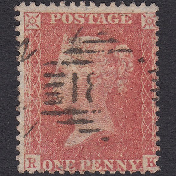 GB QV 1857 1d Pale Rose Transitional (Plate 34) SGC9A(1) RK FU Dublin 186