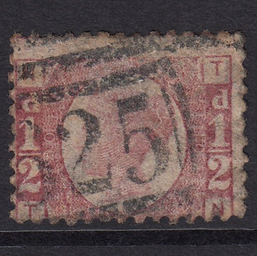 GB QV 1870 1/2d Rose (Plate 10) SG49-G4 TN GU Portsmouth 625