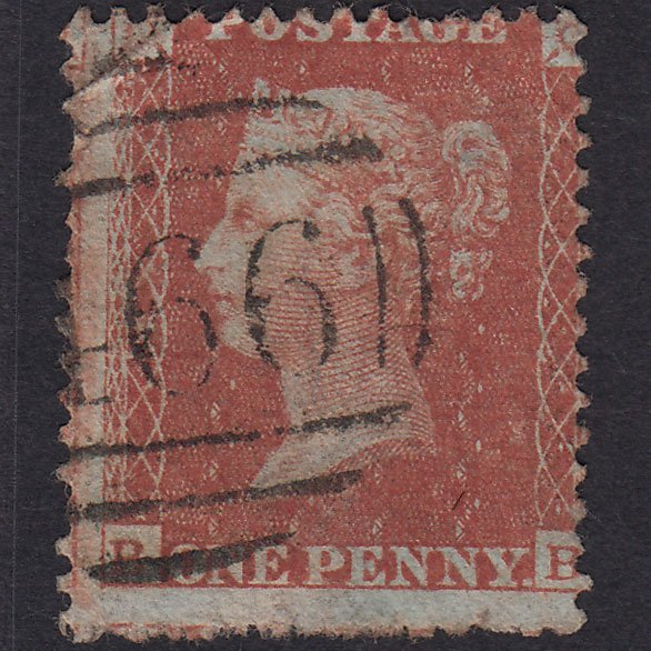 GB QV 1855 1d Red-brown (Plate 4) SGC6(1) BB GU Liverpool 466 Misperf