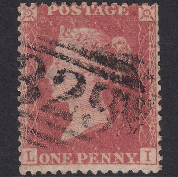 GB QV 1857 1d Pale Rose (Plate 62) SG39-C10(3) LI GU Halesworth 329
