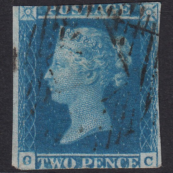 GB QV 1841 2d Blue Plate 3 SG14-E1(2) OC GU Light Cancel