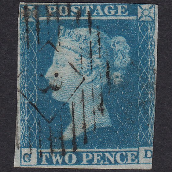 GB QV 1841 2d Blue Plate 4 SG14-E1(2) CD GU Light Cancel