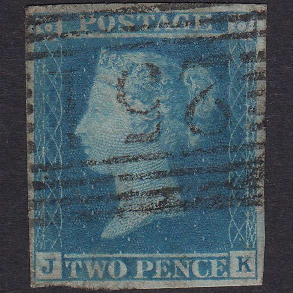 GB QV 1841 2d Blue Plate 3 SG14-E1(2) JK FU 4 Margins Montrose 251