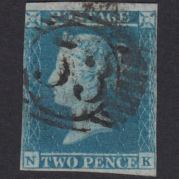 GB QV 1841 2d Blue Plate 4 SG14-E1(2) NK FU 3 Margins London D&S 53