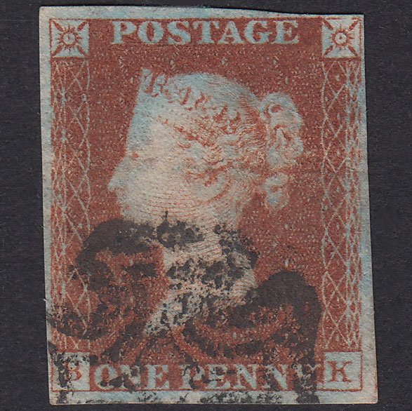 GB QV 1841 1d Red-Brown Plate 25 SG8-B1(1) BK GU 4 Margins Maltese Cross