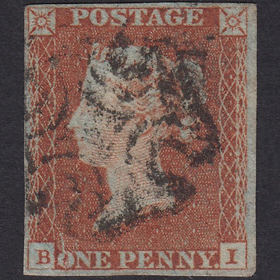 GB QV 1841 1d Pl 22 SG8-B1(1) BI FU Missing Imprimatur 4M MX Print Flaw