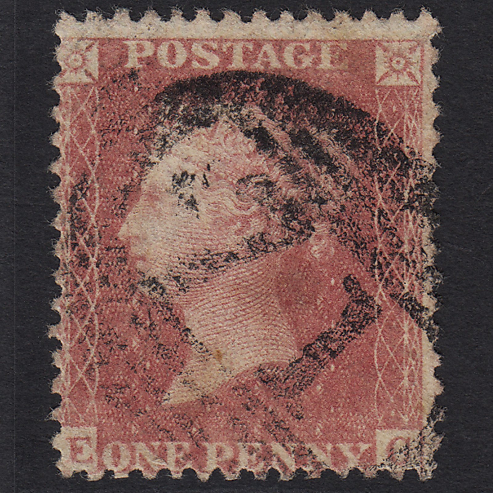GB QV 1857 1d Rose-red (Plate 52) SG40-C10(1) EC GU Biggleswade 71