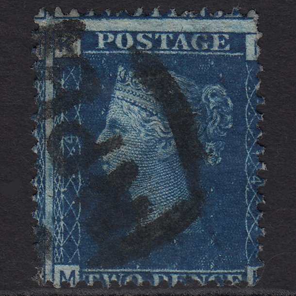 GB QV 1869 2d Blue (Plate 14) SG46-G3 MK FU Npb Cancel Large Misperf