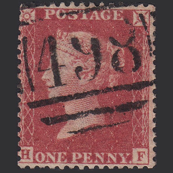 GB QV 1857 1d Deep Rose-red (Plate 42) SG41-C10(4) HF FU Manchester 498