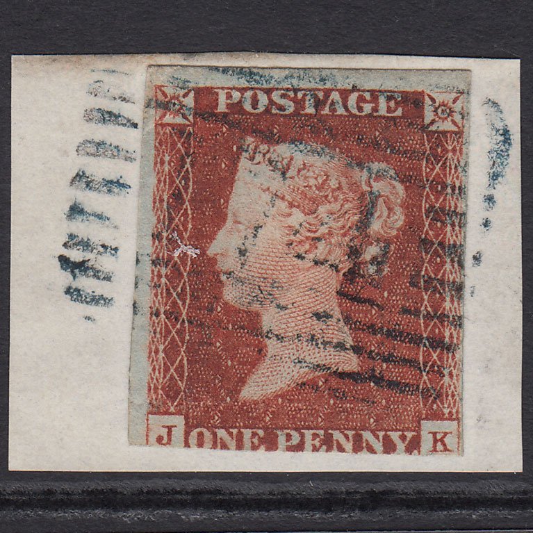 GB QV 1841 1d (Plate 67) SG10-B1(4) JK GU 3m Blue Hawick 174 on Piece