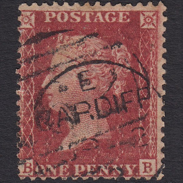 GB QV 1857 1d Rose-red (Plate 41) SG40-C10(1) BB GU Cardiff CDS Cancel