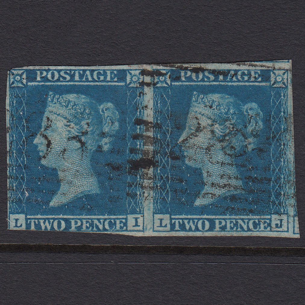 GB QV 1841 2d Blue (Plate 3) SG14-E1(2) LI-LJ FU Pair nr 4M Pittenweem 283