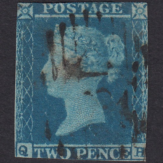 GB QV 1841 2d Blue (Plate 4) SG14-E1(2) QH GU London IS Cancel