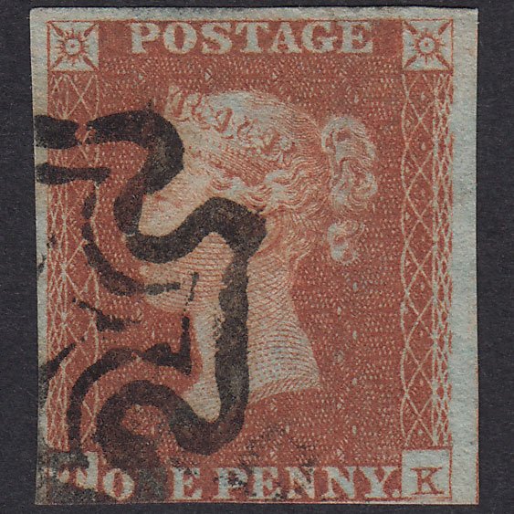 GB QV 1841 1d Red-Brown Pl 22 SG8-B1(1) TK FU Missing Imprimatur Nr 4M MX