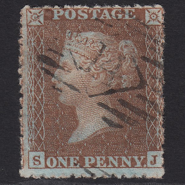 GB QV 1855 1d Red-brown (Plate 9) SG24-C3(1) SJ FU London IS 4 Misperf
