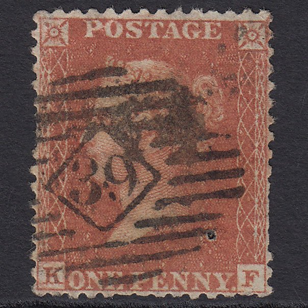 GB QV 1855 1d (Plate 12) SG24-C3(1) KF GU London IS 39 Original Paper Flaw