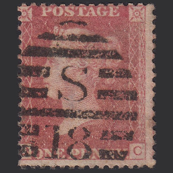 GB QV 1861 1d Rose-red Plate R16 SGC13(3) OC FU London D&S S18 Misperf