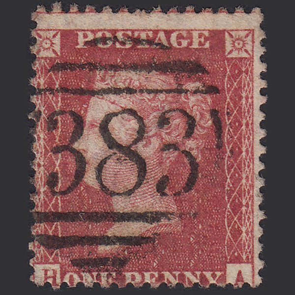 GB QV 1857 1d Rose-red (Plate 34) SG40-C10(1) HA FU Hull 383 Misperf