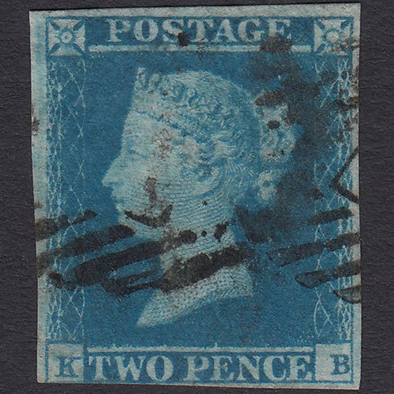GB QV 1841 2d Blue (Plate 4) SG14-E1(2) KB FU nr 4 Margins London IS Cancel