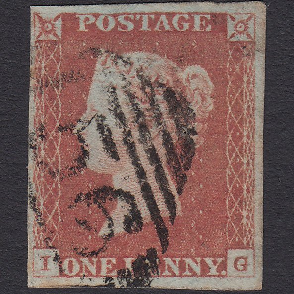 GB QV 1841 1d Red-brown (Plate 84) SG8-B1(1) IG GU 4M Cork 156 Pinhole