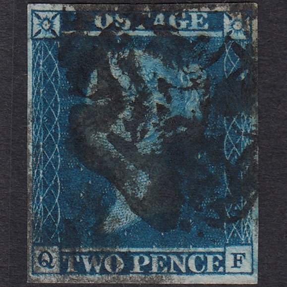 GB QV 1841 2d Blue (Plate 3) SG14-E1(2) QF GU 4 Margins Maltese Cross