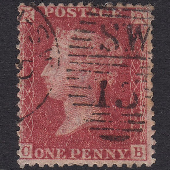 GB QV 1857 1d Deep Rose-Red Plate 60 SG41-C10(4) CB GU London D&S Cancel