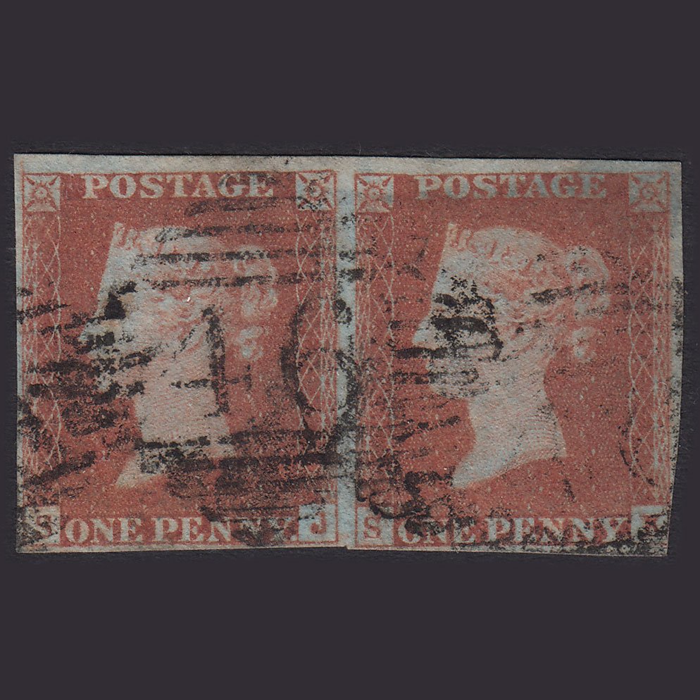 GB QV 1841 1d Red-Brown Plate 77 SG8-B1(1) SJ-SK GU Pair Ballymena 46