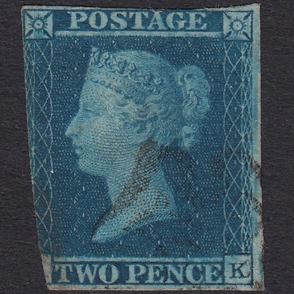 GB QV 1841 2d Blue Plate 3 SG14-E1(2) AK GU Maltese Cross