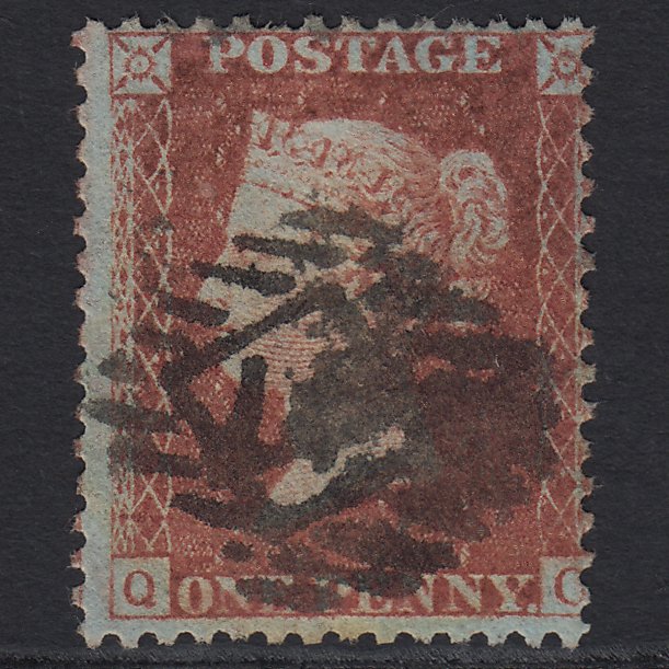 GB QV 1856 1d Red-brown (Plate 24) SG29-C8(1) QC GU London IS Cancel Misperf