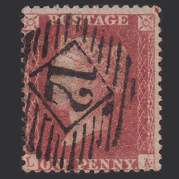 GB QV 1857 1d Rose-red (Plate 56) SG40-C10(1) LA GU London IS 12