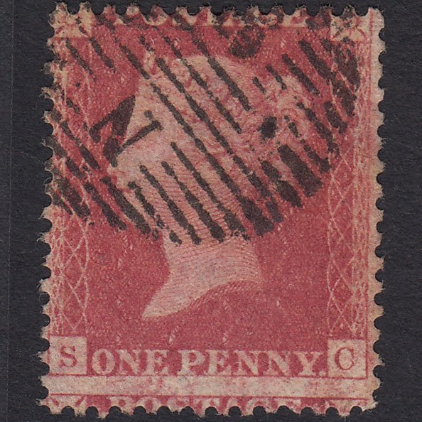 GB QV 1857 1d (Plate 49) SG40-C10(1) SC GU London D&S Cancel Large Misperf