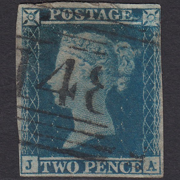GB QV 1841 2d Blue (Plate 4) SG14-E1(2) JA GU Fort William 148 Tear