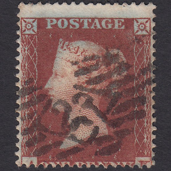 GB QV 1854 1d Plum (Plate 182) SG17-C1(4) AK FU London IS 23 Misperf